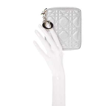 Christian Dior Metallic Calfskin Cannage Lady Dior Medium Wallet Silver 2 of 7