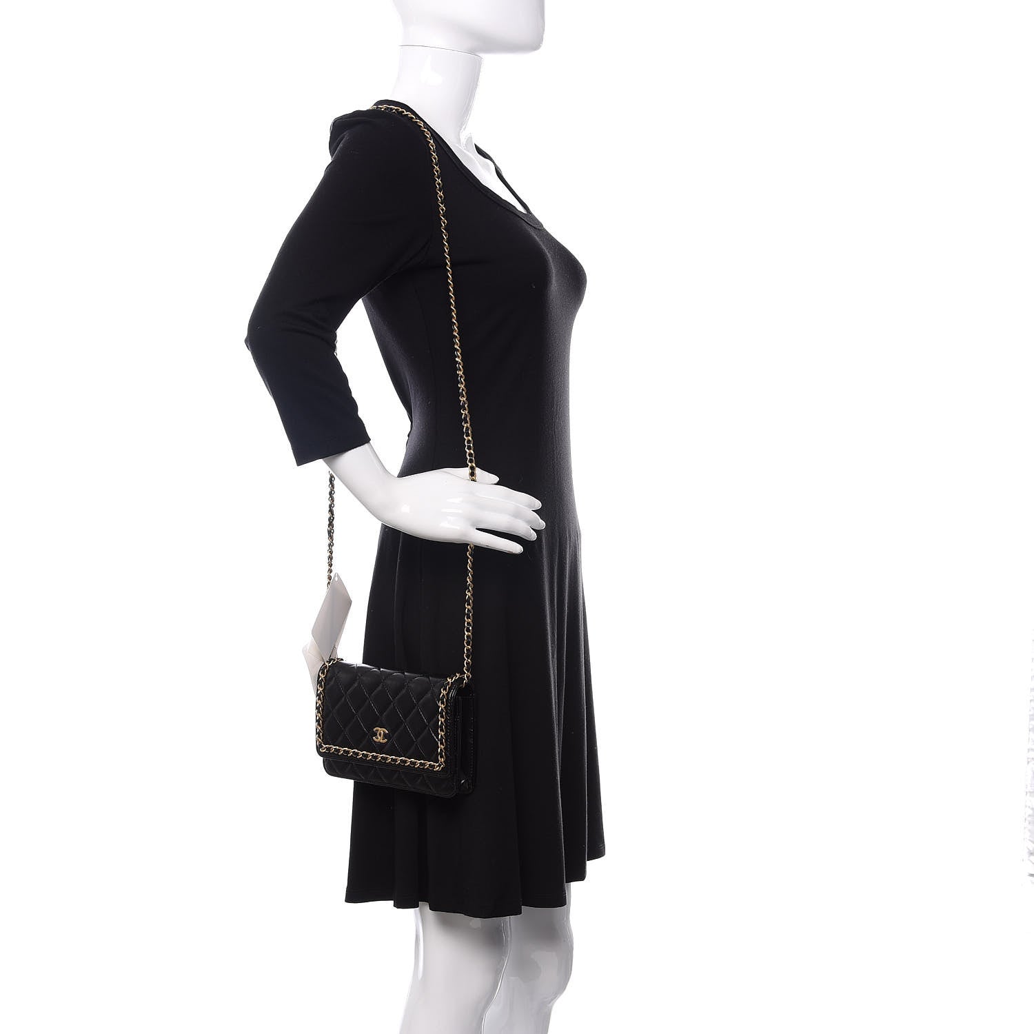 Chanel Lambskin Quilted Running Chain Wallet On Chain WOC Black 2 of 13
