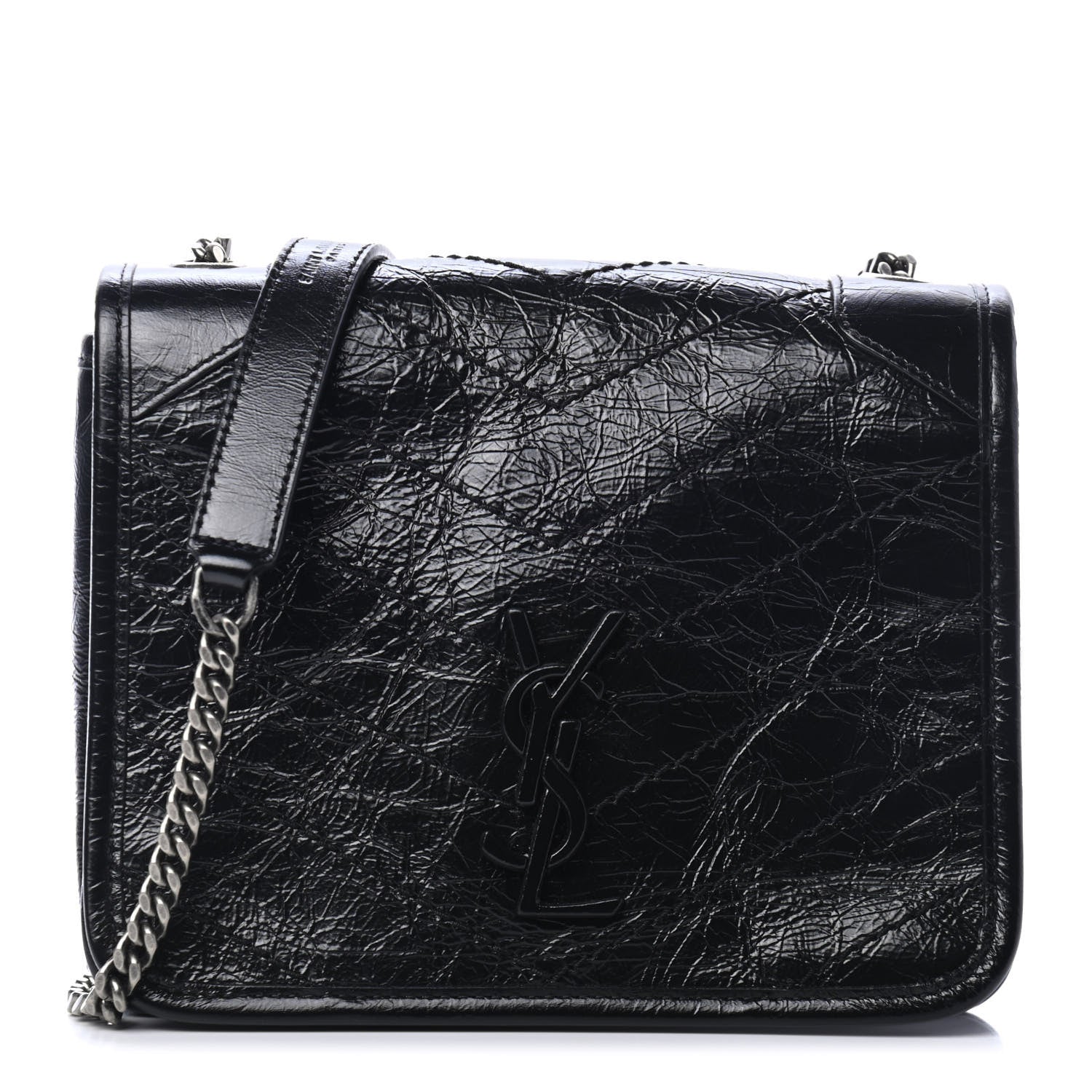 Saint Laurent Crinkled Calfskin Matelasse Monogram Niki Chain Wallet Black 1 of 4