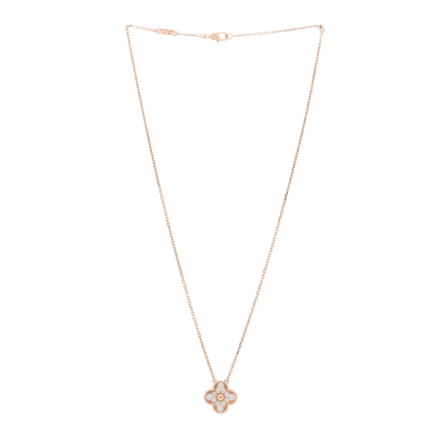 18K Rose Gold Diamond Vintage Alhambra Pendant Necklace