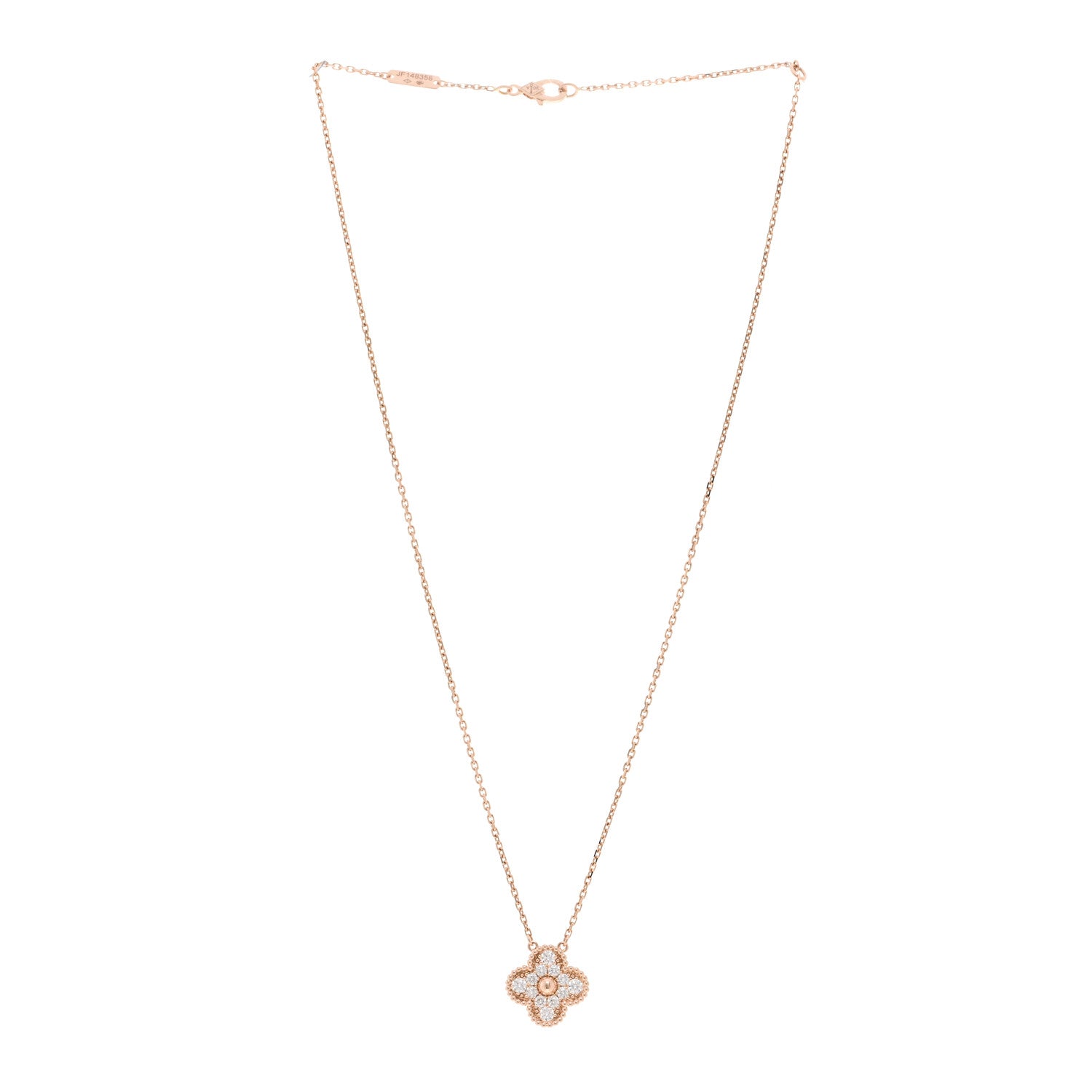 Van Cleef & Arpels 18K Rose Gold Diamond Vintage Alhambra Pendant Necklace 3 of 5