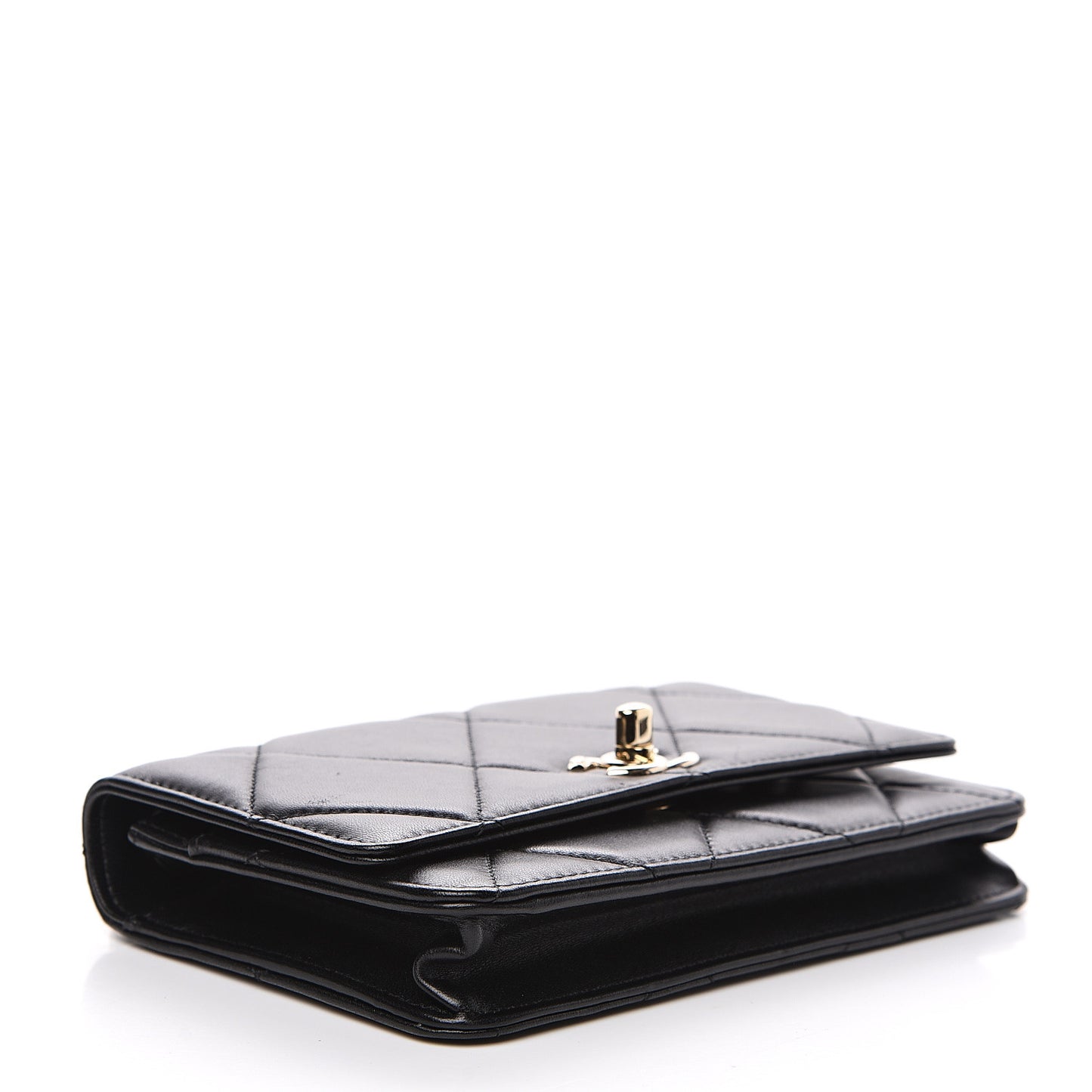 Lambskin Quilted Trendy CC Wallet On Chain WOC Black