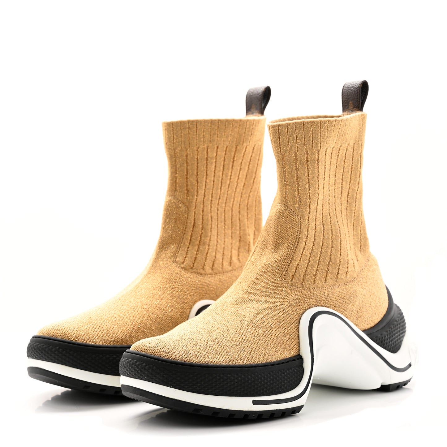 Glitter Stretch Textile Monogram LV Archlight Sneaker Boots 38 Gold Black