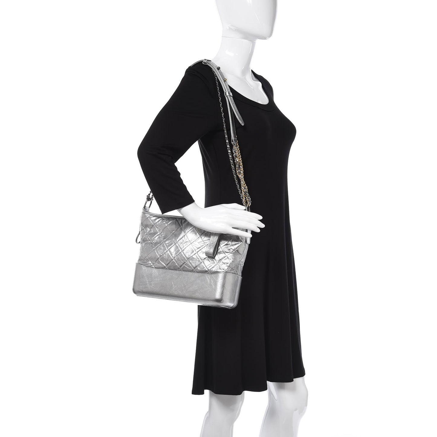 Metallic Lambskin Calfskin Quilted Medium Gabrielle Hobo Silver