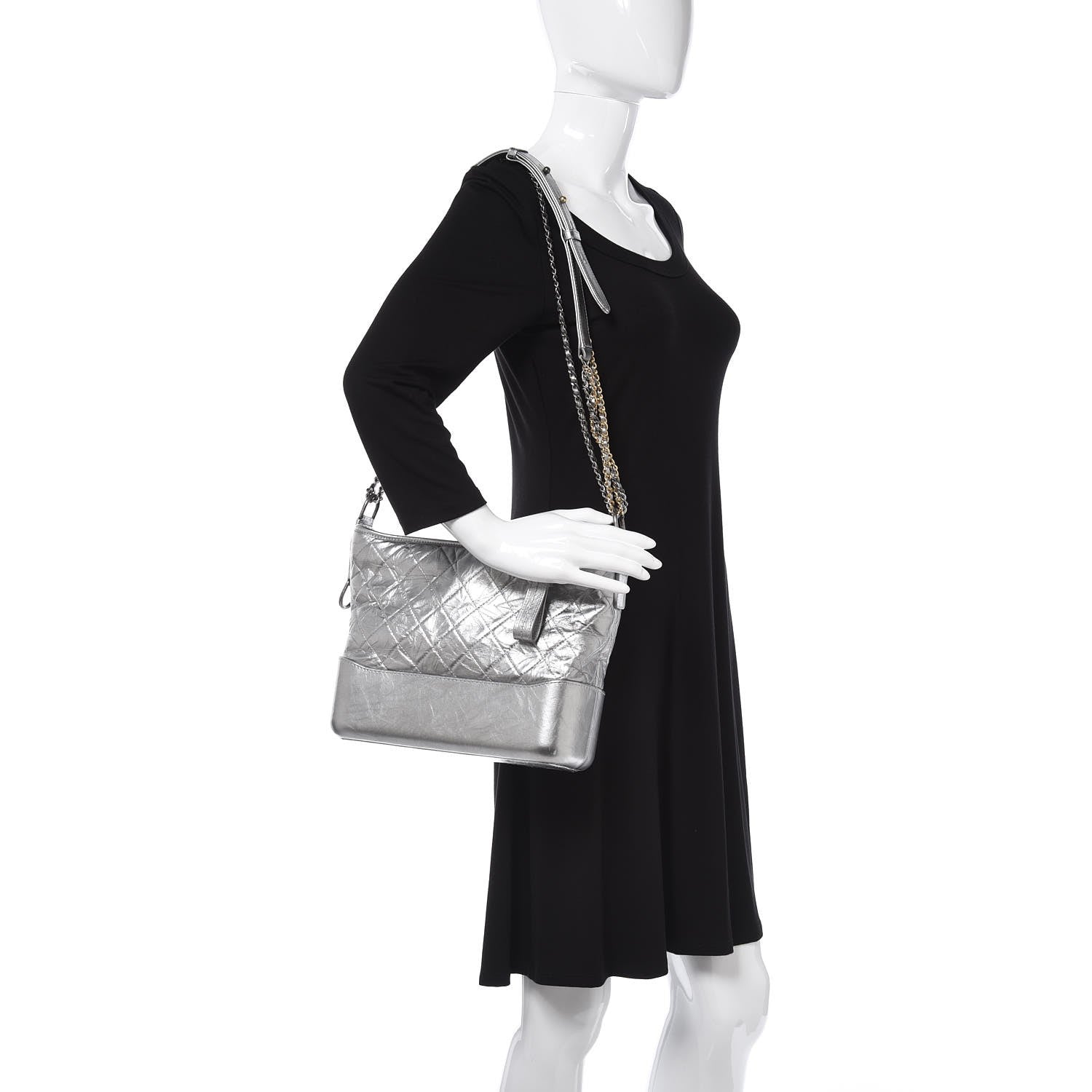 Chanel Metallic Lambskin Calfskin Quilted Medium Gabrielle Hobo Silver 2 of 8