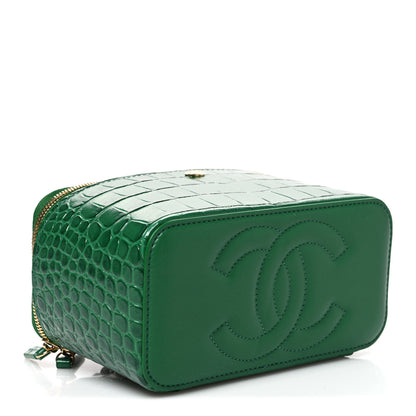 Chanel Calfskin Crocodile Embossed Exoticoco Small Top Handle Vanity Case With Chain Emerald 4 of 10
