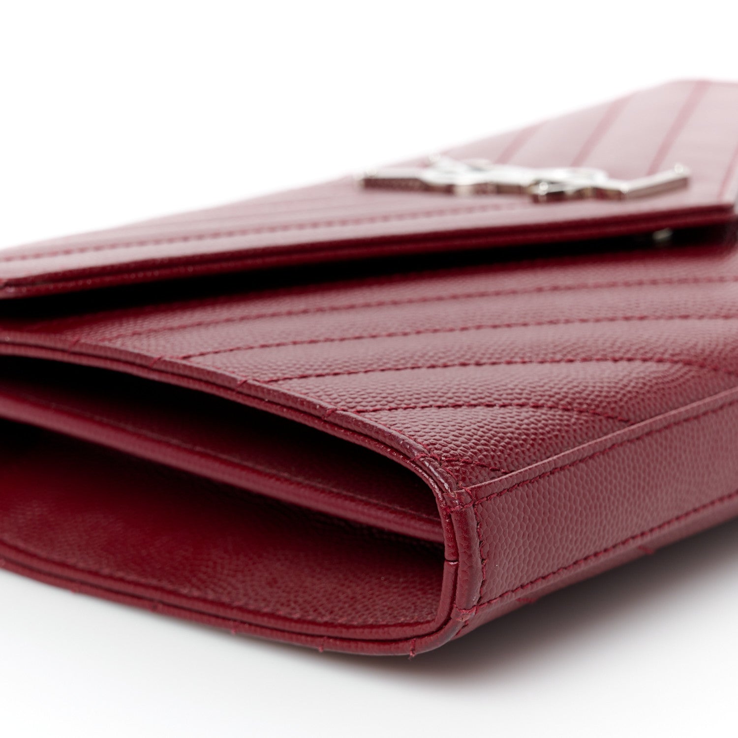 Saint Laurent Grain De Poudre Matelasse Chevron Monogram Chain Wallet Palissandre 9 of 11
