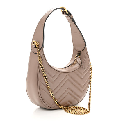 Gucci Calfskin Matelasse Chevron Mini GG Marmont Half Moon Hobo Porcelain Rose 3 of 11