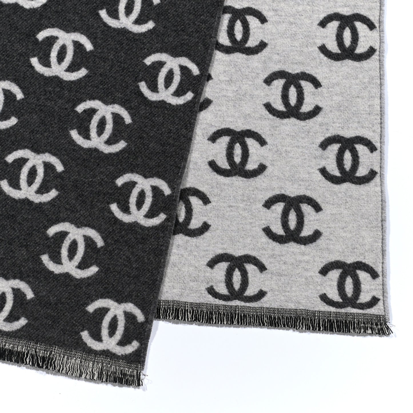 Cashmere Wool CC Scarf Grey White