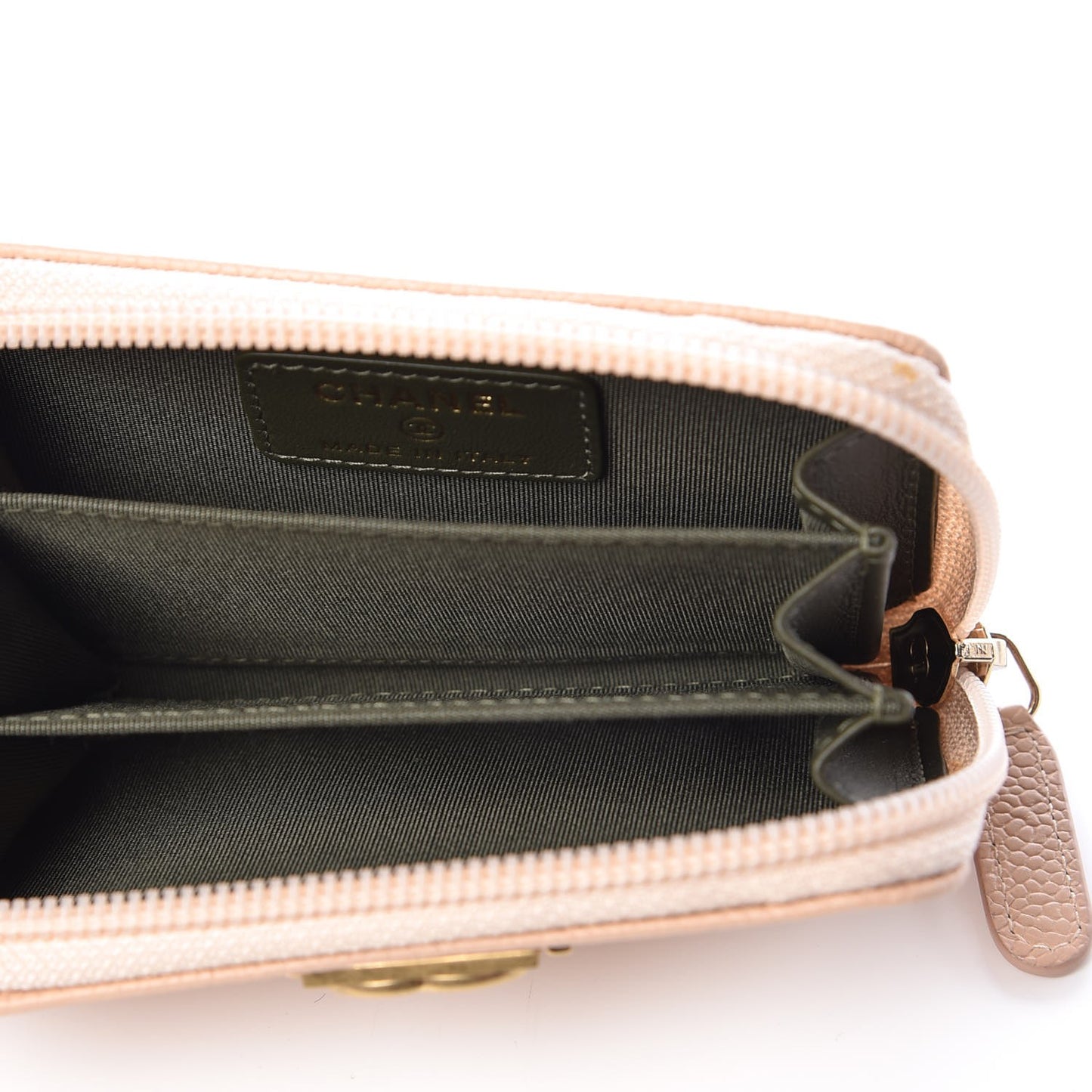 Caviar Quilted Boy Zip Around Coin Purse Wallet Beige Clair