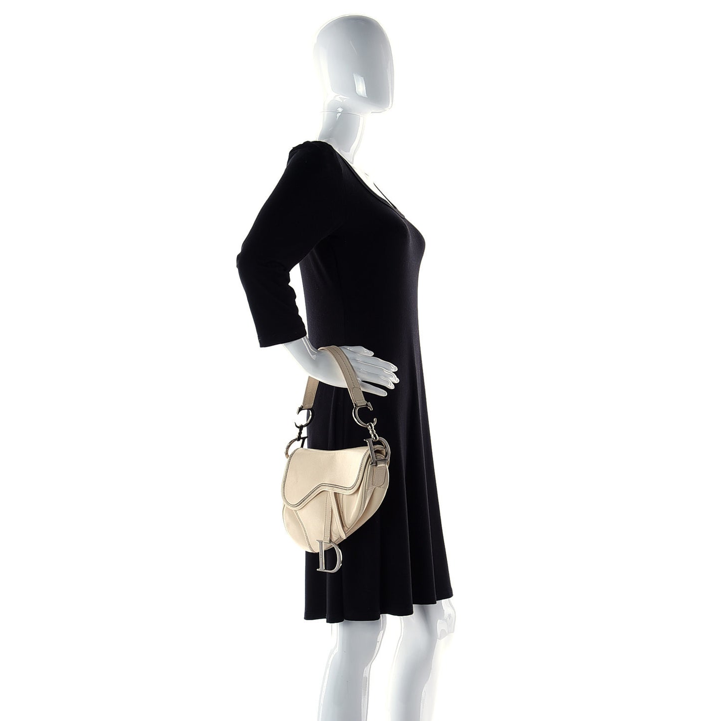 Grained Calfskin Saddle Bag Beige
