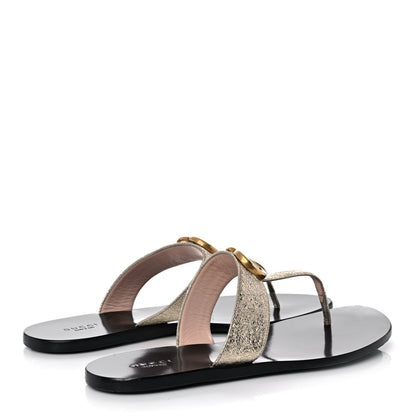 Gucci Nappa Silk Galassia GG Marmont Thong Flat Sandals 40.5 Platino 4 of 10