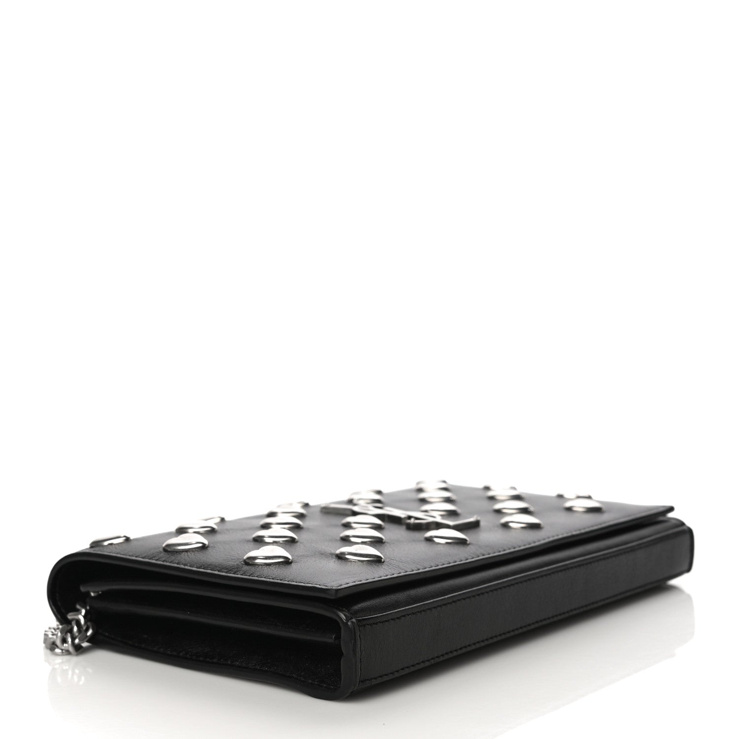 Saint Laurent Calfskin Heart Studded Monogram Chain Wallet Black 3 of 17