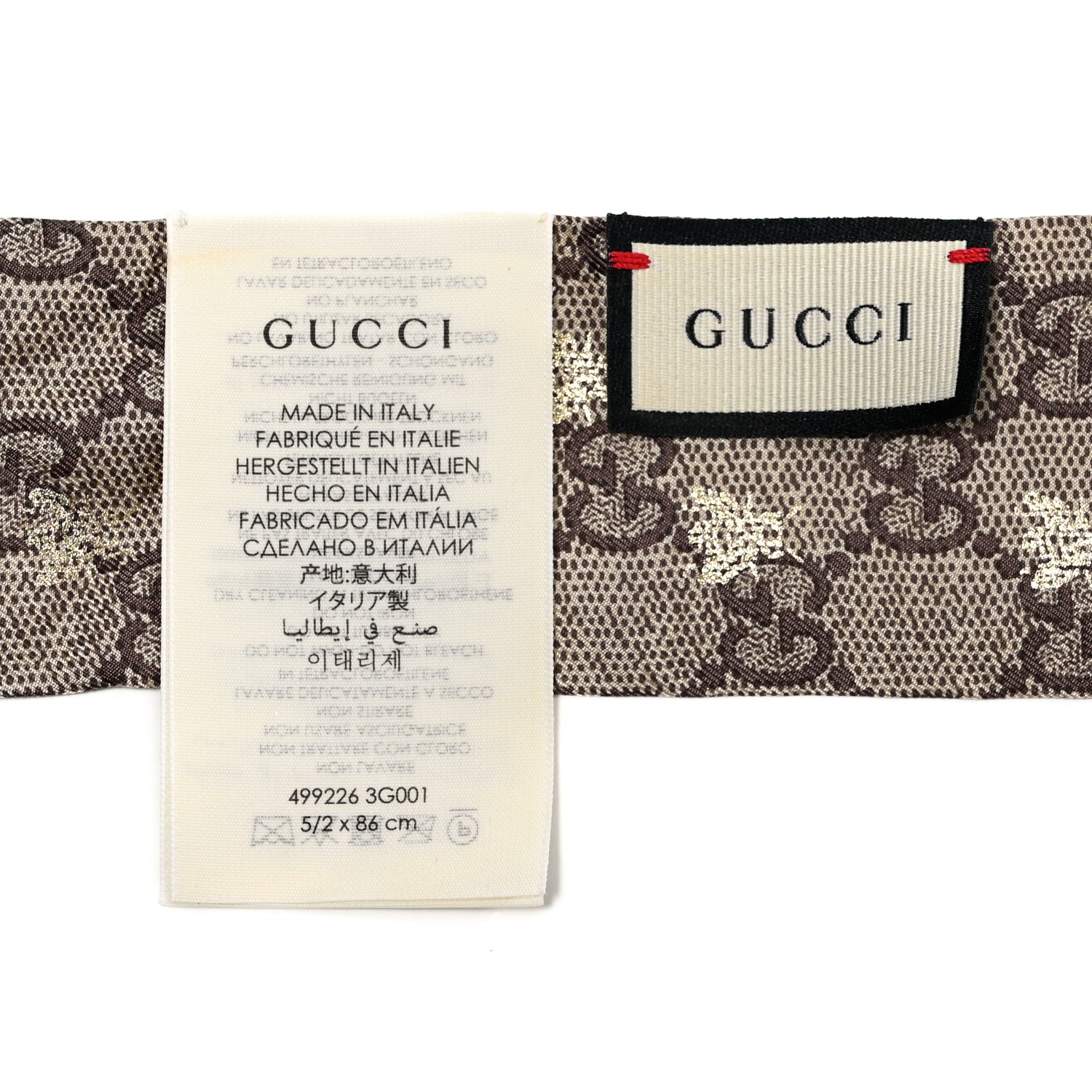 Gucci Silk Twill GG Monogram GG Bee Neck Bow Scarf Black Red 3 of 4