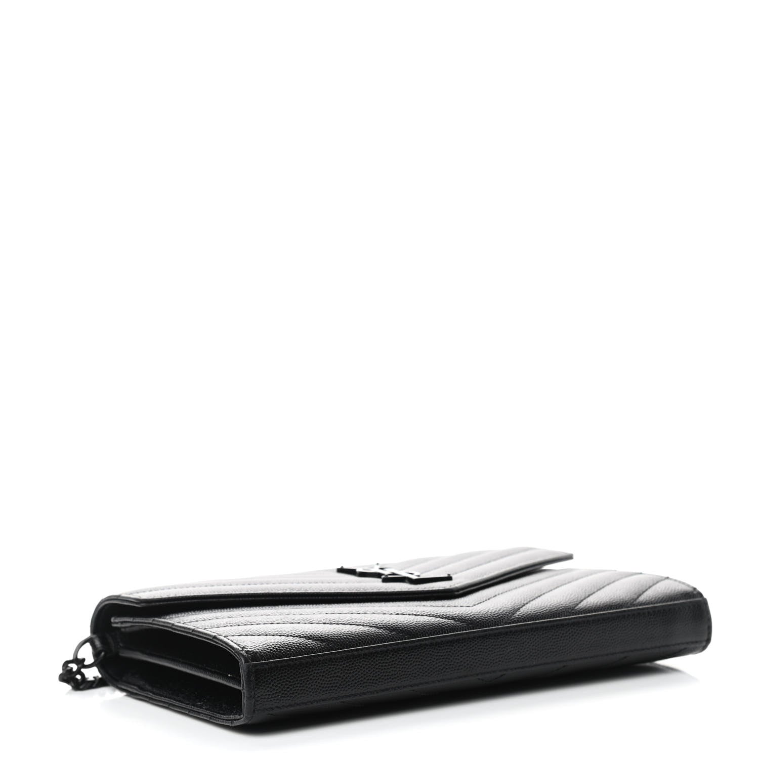 Saint Laurent Grain De Poudre Matelasse Chevron Monogram Chain Wallet Black 4 of 9