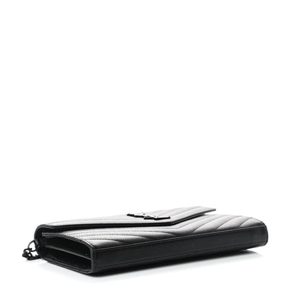 Saint Laurent Grain De Poudre Matelasse Chevron Monogram Chain Wallet Black 4 of 9