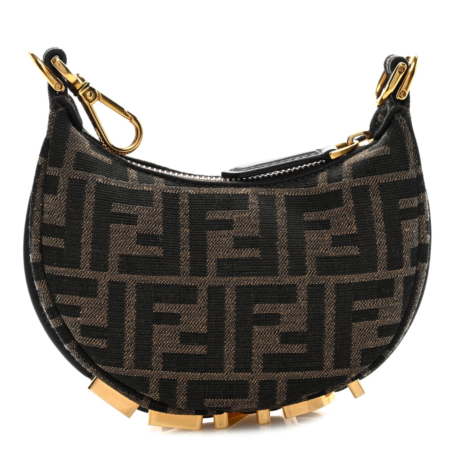 Fendi Fabric Jacquard FF 1974 Nano Fendigraphy Hobo Charm Tobacco Moro 1 of 8