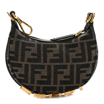 Fendi Fabric Jacquard FF 1974 Nano Fendigraphy Hobo Charm Tobacco Moro 1 of 8