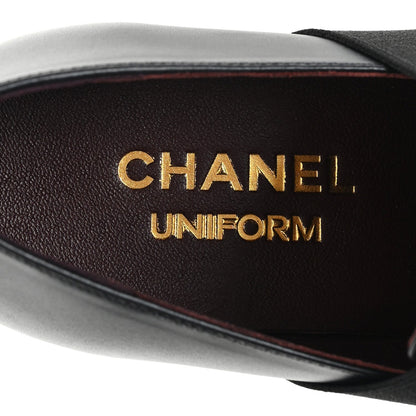 Chanel Calfskin Elastic Lace Up Cap Toe CC Loafers 36.5 Black 8 of 9