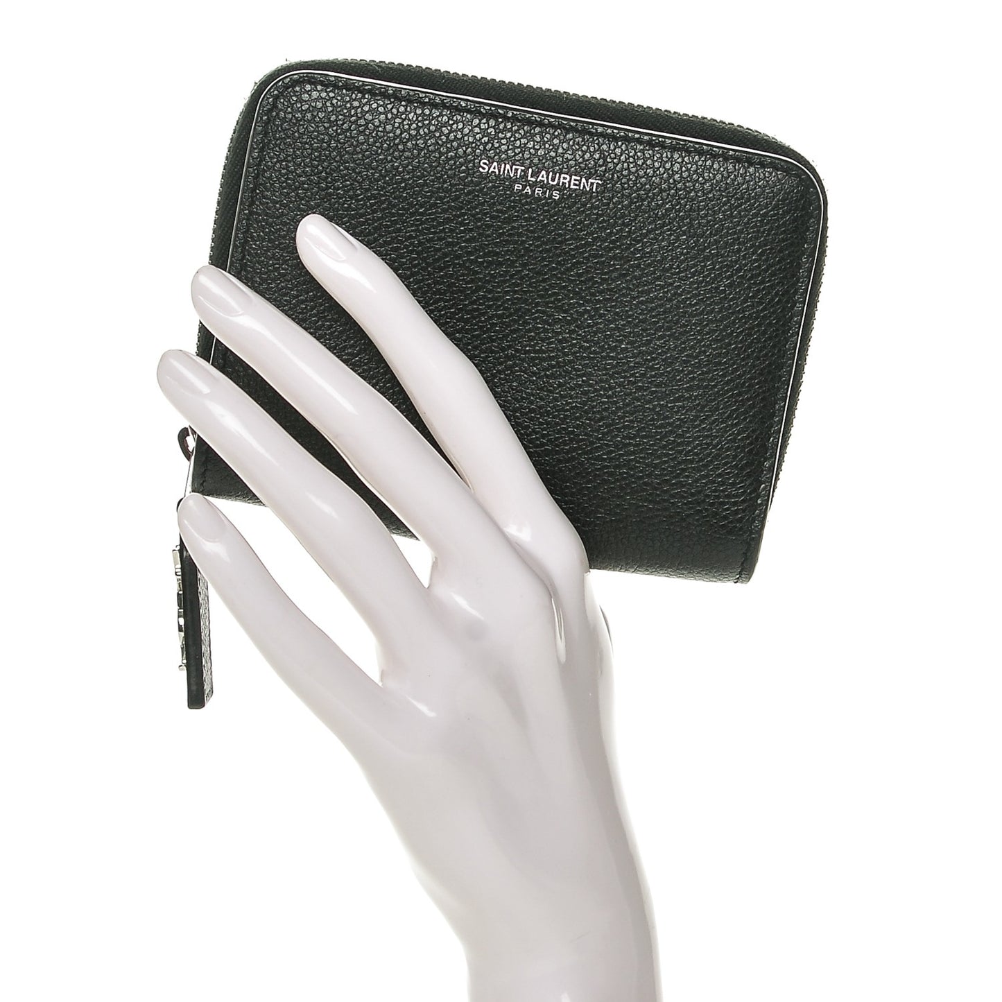 Grained Calfskin Rive Gauche Compact Zip Around Wallet Black