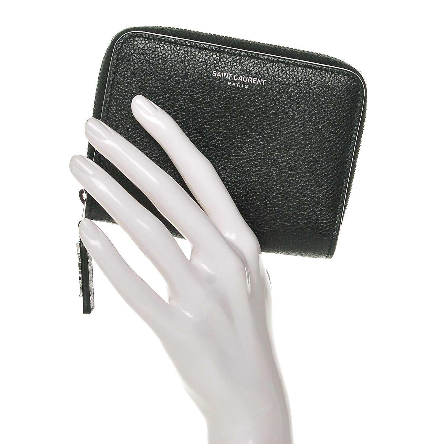 Saint Laurent Grained Calfskin Rive Gauche Compact Zip Around Wallet Black 2 of 6
