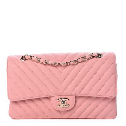Chanel Caviar Chevron Quilted Medium Double Flap Pink 1 of 9