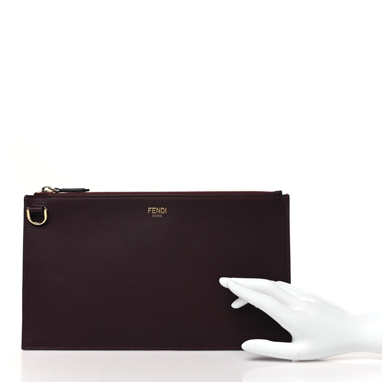 Fendi Vitello Seta Medium Flat Pouch Granata 2 of 9