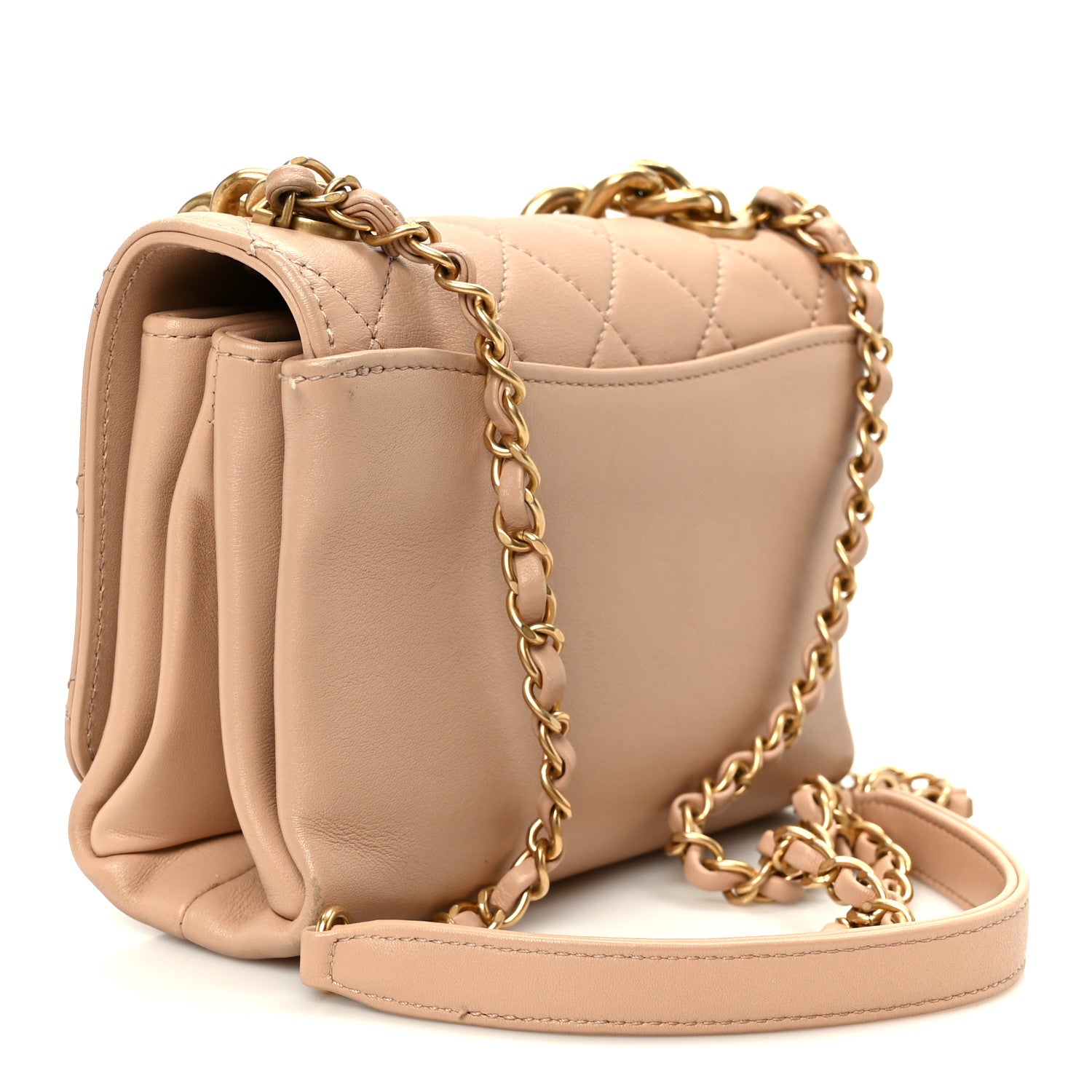 Chanel Calfskin Quilted Pearl Jewel Chain Flap Beige 3 of 11
