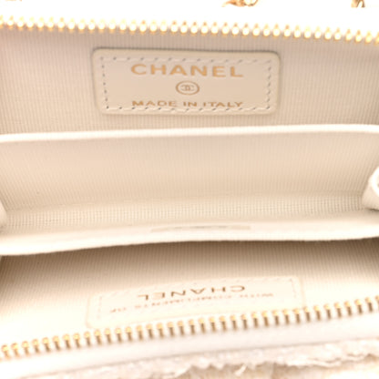 Chanel Tweed Quilted Bow Flap Card Holder On Chain White 5 of 12
