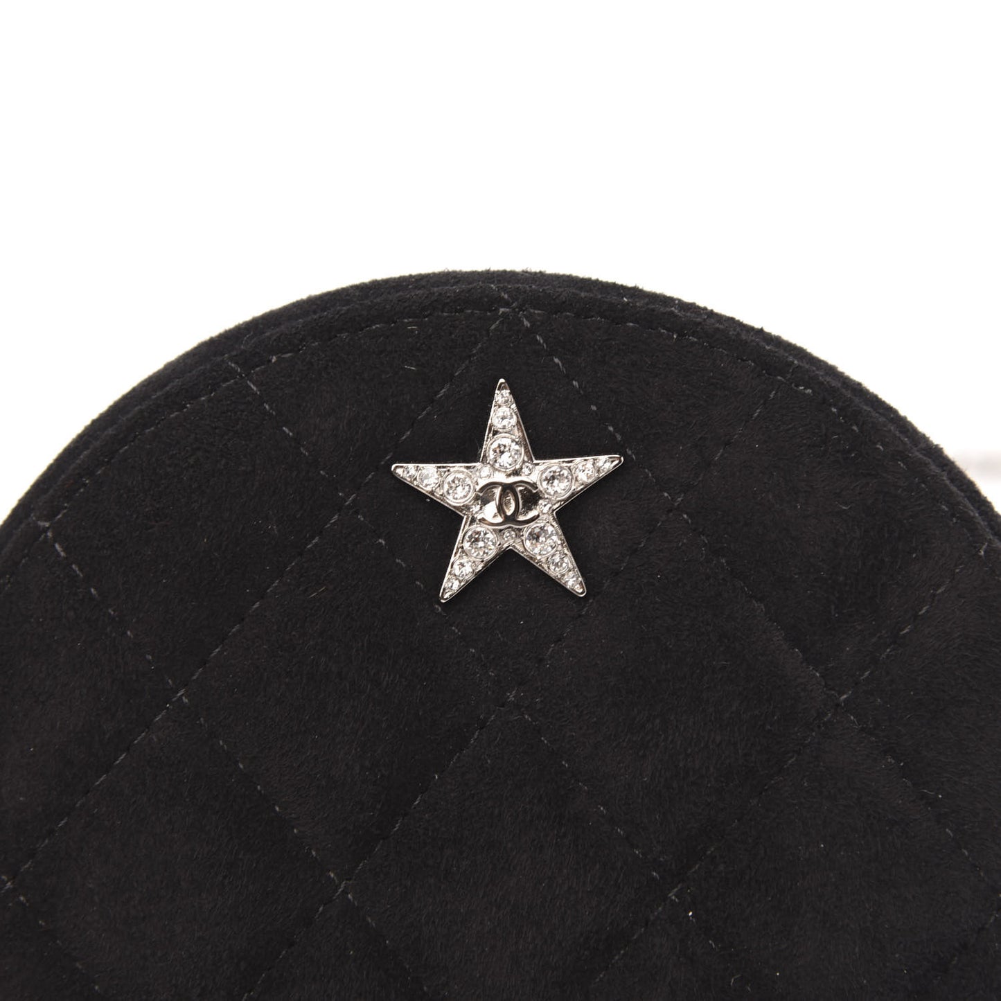Suede Quilted Crystal Round Clutch With Logo Chain Black