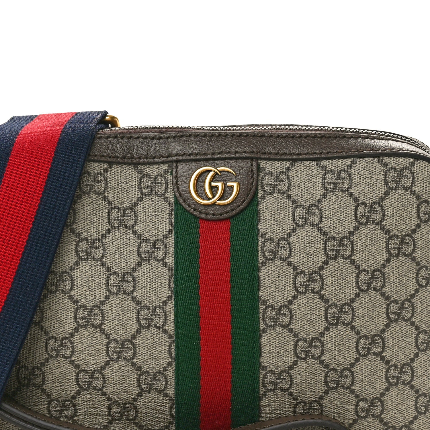 Gucci GG Supreme Monogram Textured Dollar Calfskin Web Ophidia Wristlet Shoulder Bag Beige Ebony New Acero 8 of 11