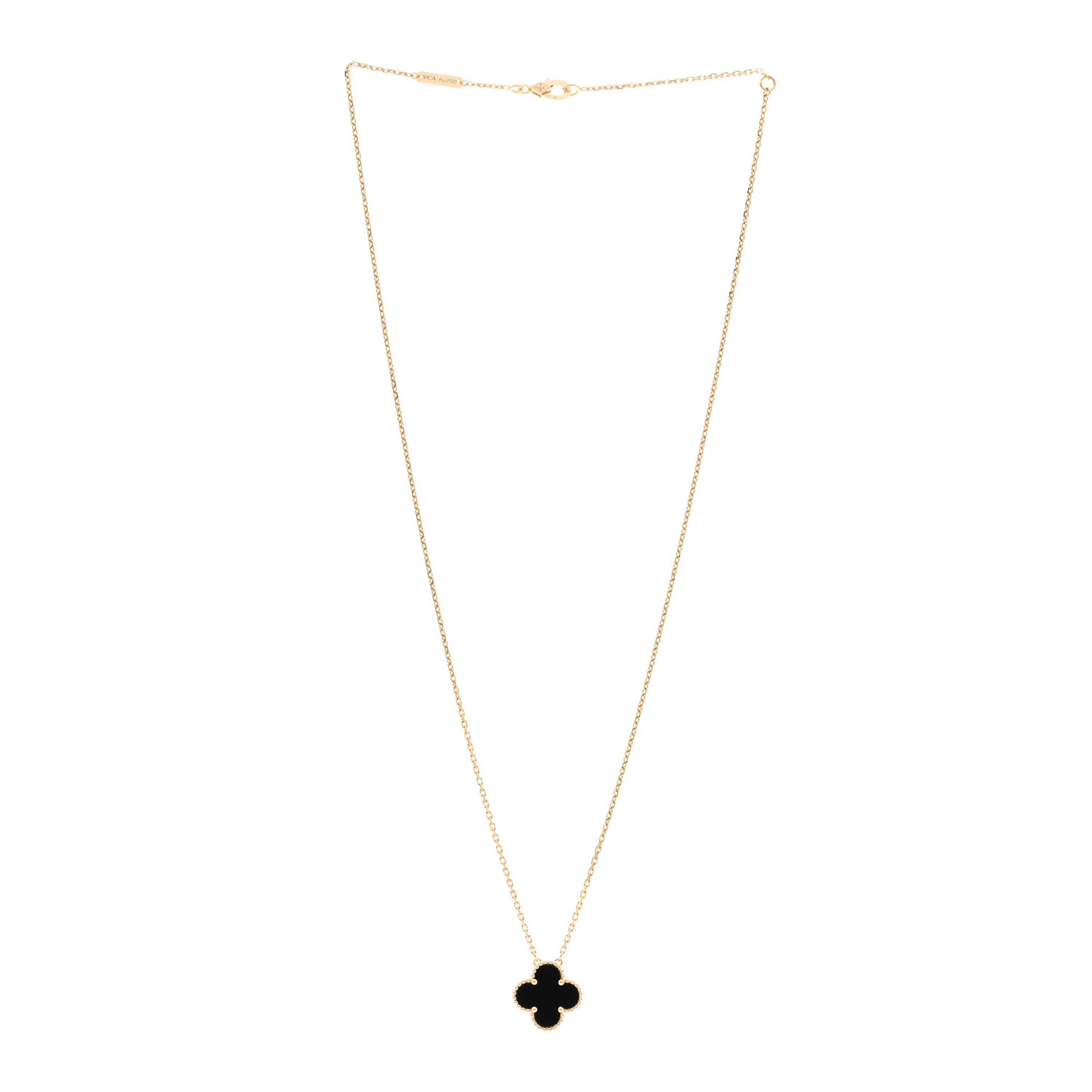 18K Yellow Gold Black Onyx Vintage Alhambra Pendant Necklace