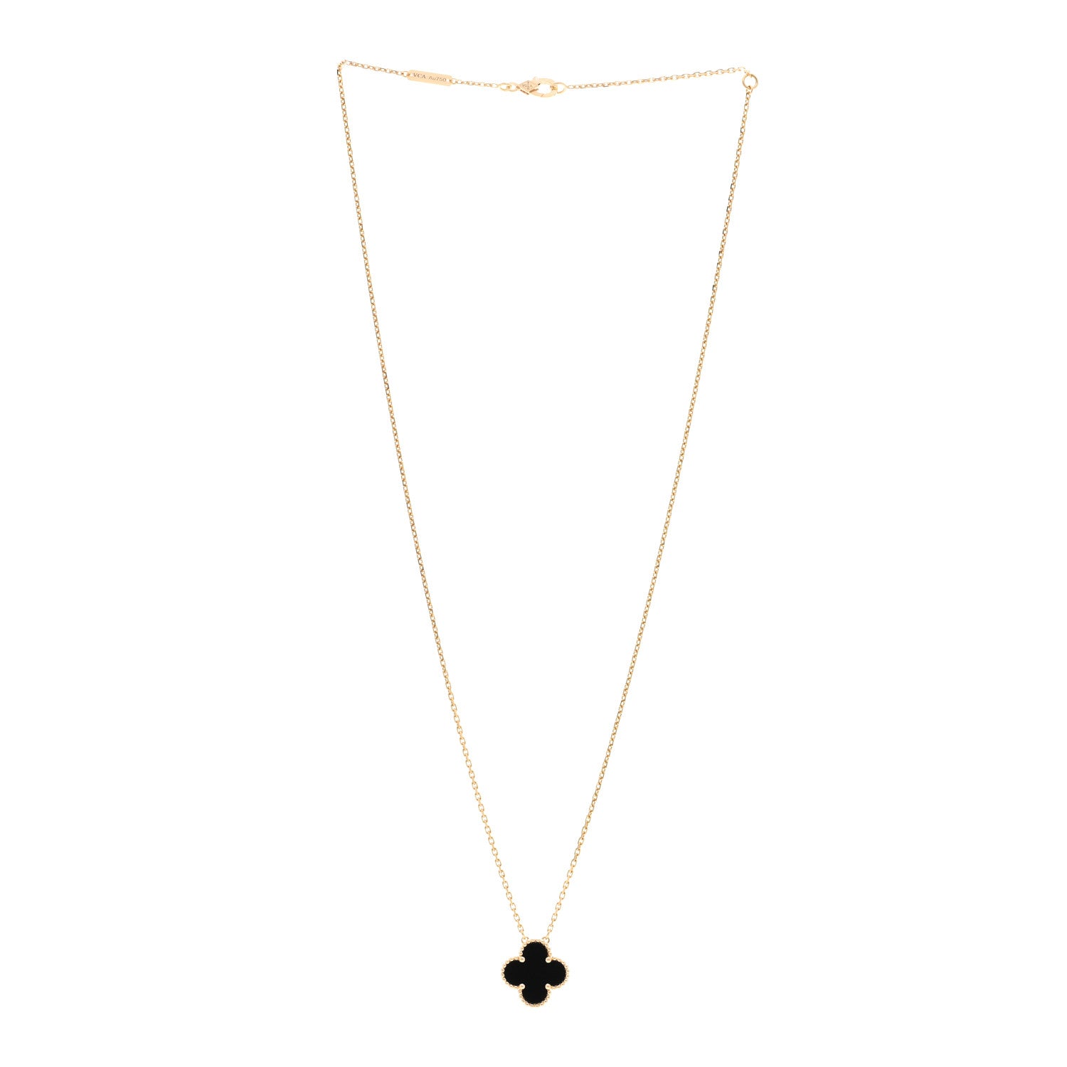 Van Cleef & Arpels 18K Yellow Gold Black Onyx Vintage Alhambra Pendant Necklace 3 of 5