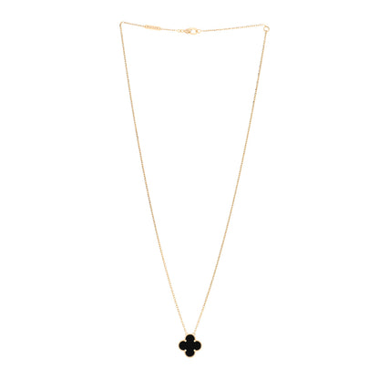 Van Cleef & Arpels 18K Yellow Gold Black Onyx Vintage Alhambra Pendant Necklace 3 of 5