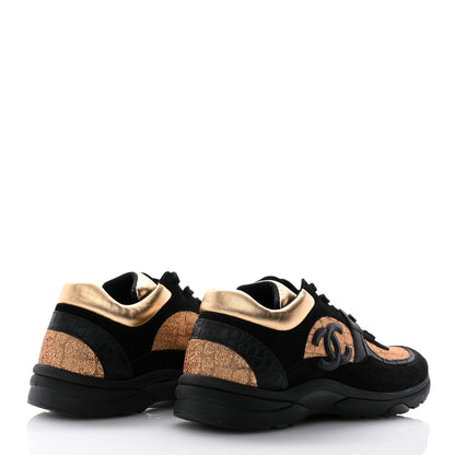 Chanel Metallic Fabric Suede Calfskin Crocodile Embossed CC Sneakers 40.5 Black Gold 4 of 8