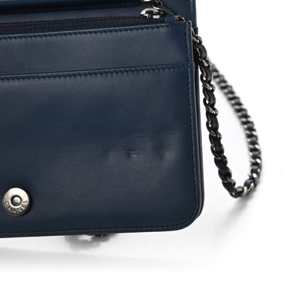 Chanel Calfskin Painted Chevron Embossed Boy Wallet On Chain WOC Navy 13 of 13