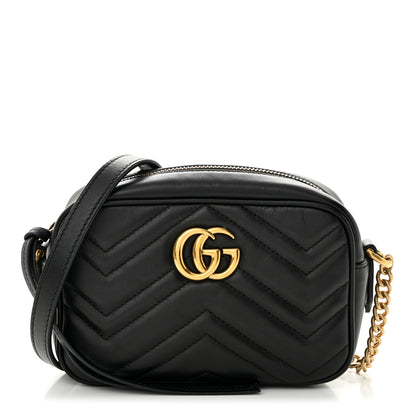 Gucci Calfskin Matelasse Mini GG Marmont Chain Shoulder Bag Black 1 of 12