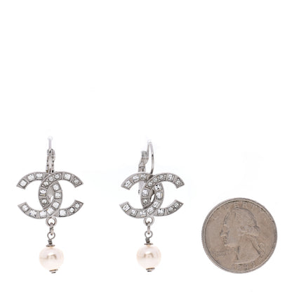 Chanel Baguette Crystal Pearl CC Drop Earrings Silver 2 of 5