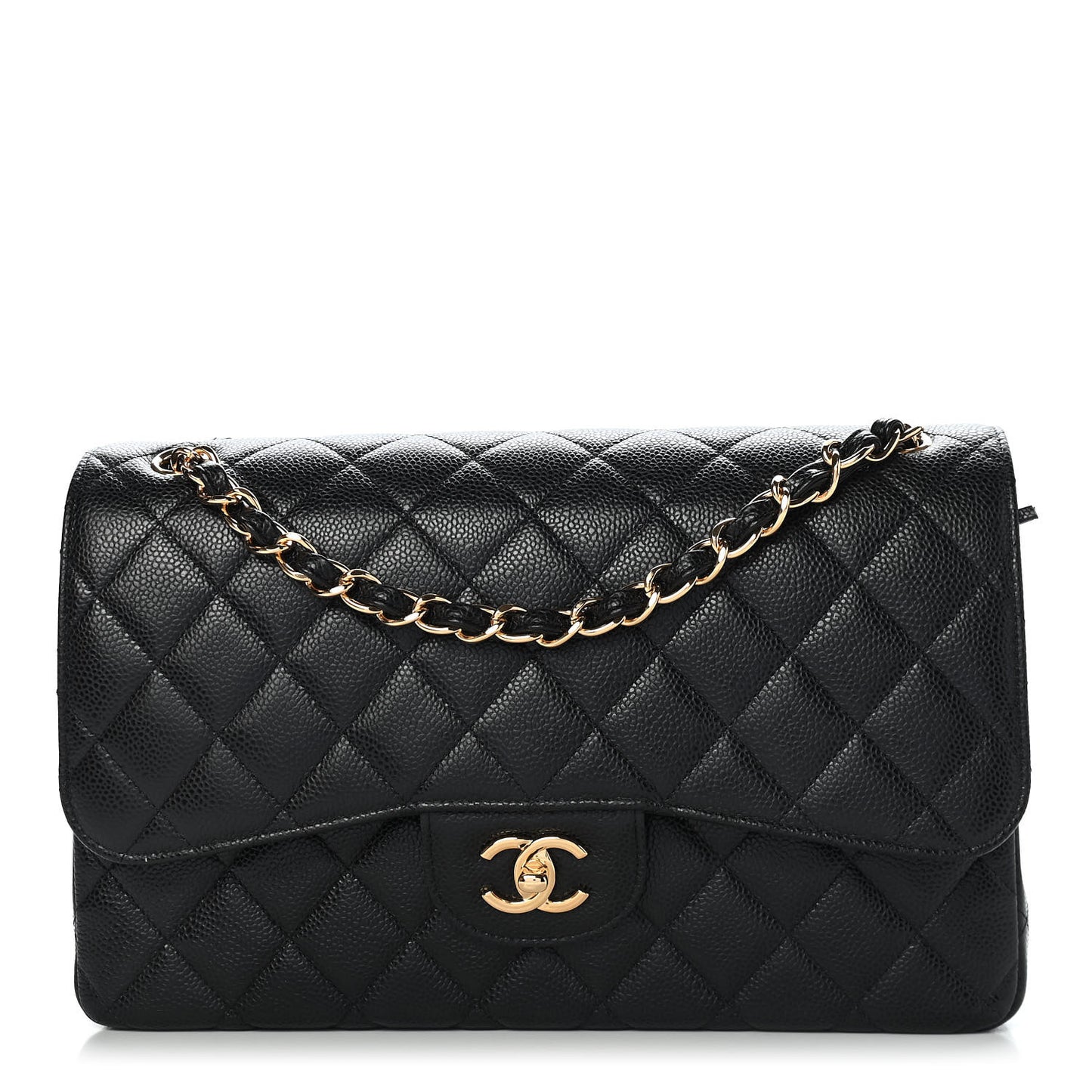 Caviar Quilted Jumbo Double Flap Black