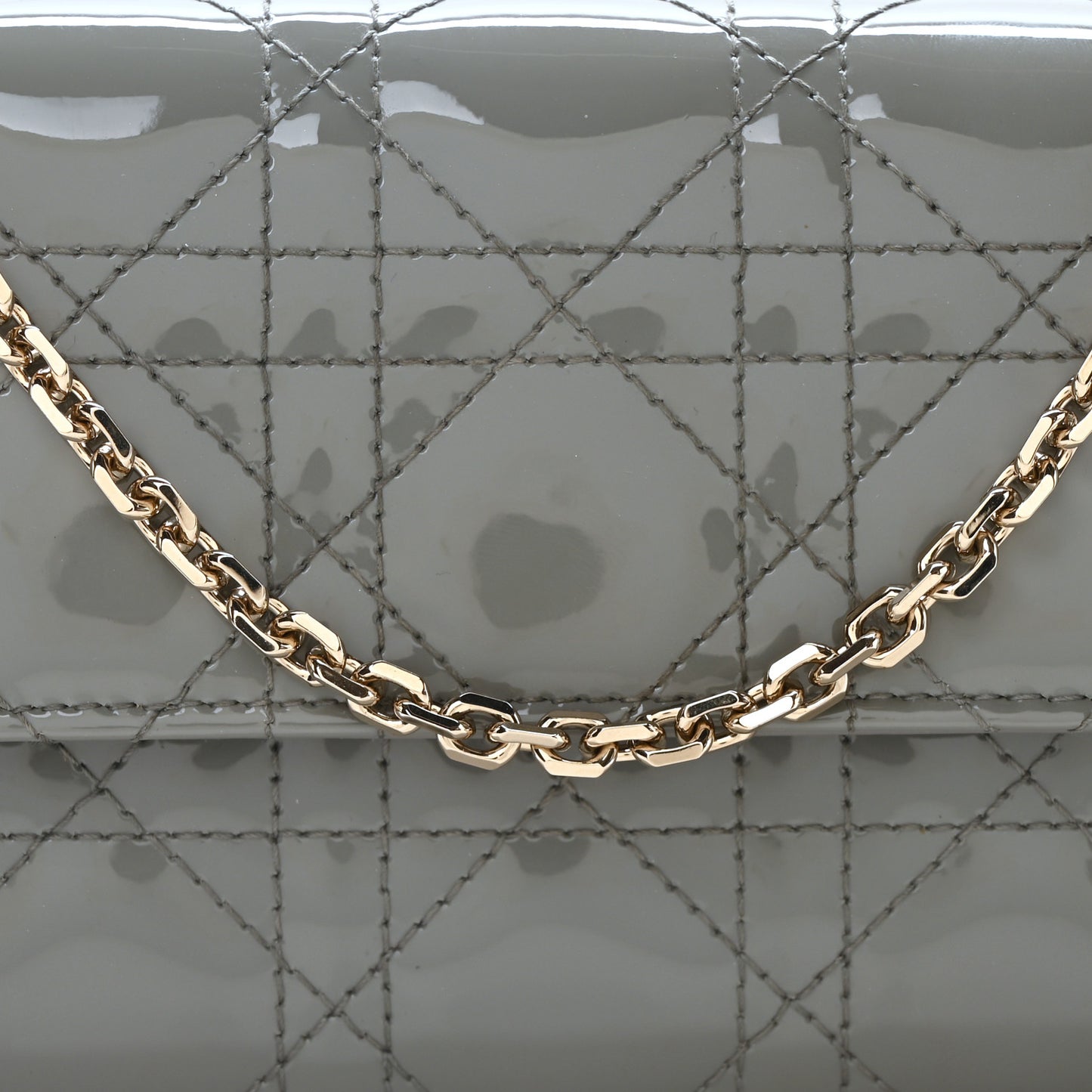 Patent Cannage Lady Dior Rendezvous Wallet On Chain Grey
