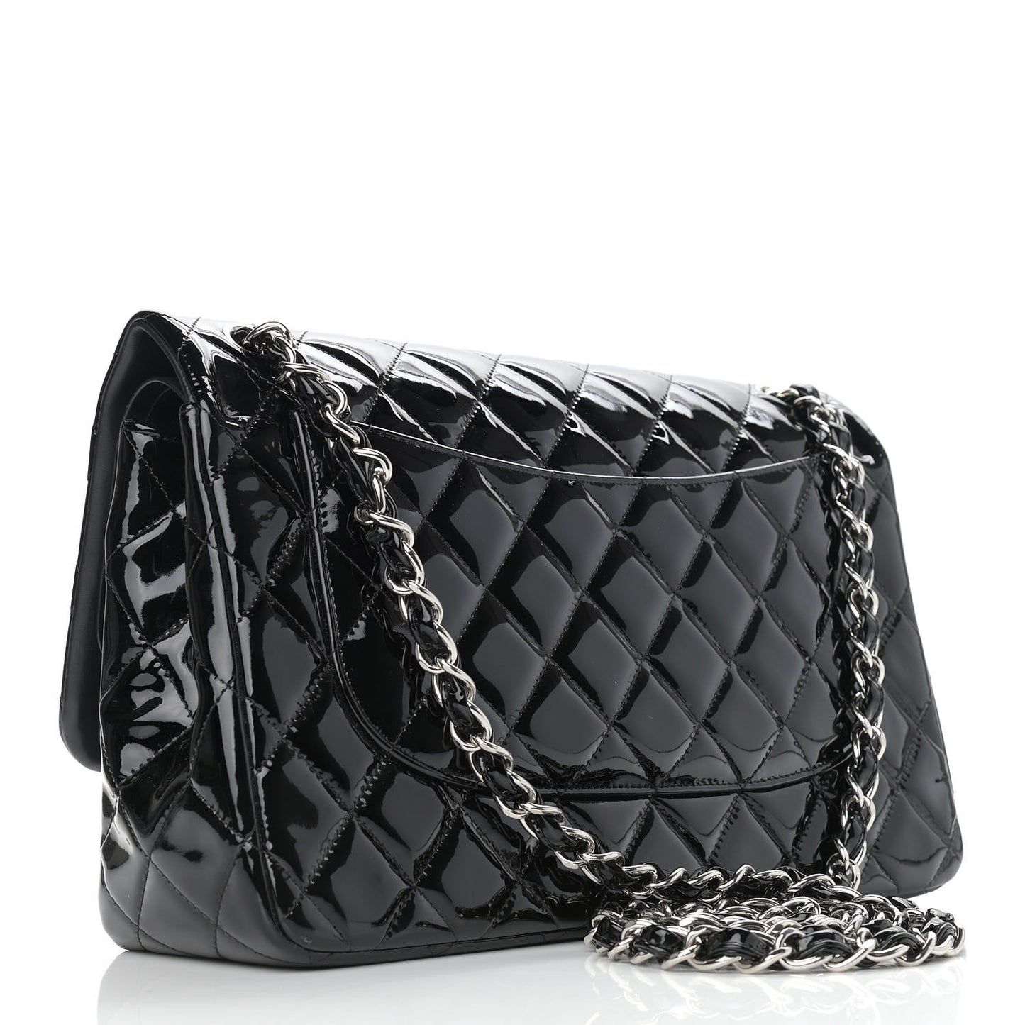 Patent Quilted Jumbo Double Flap Black