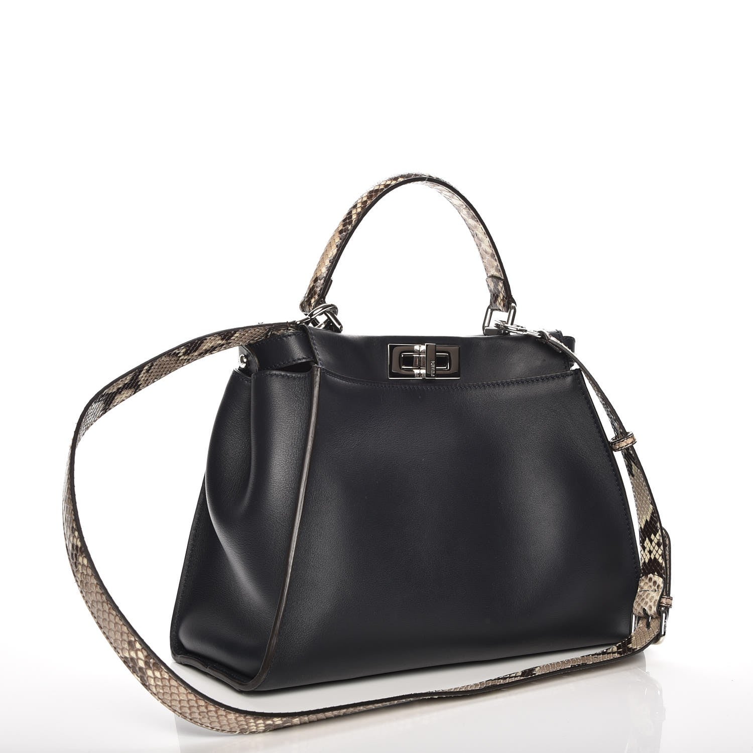 Fendi Vitello Seta Snakeskin Shiny Nappa Monster Eyes Medium Peekaboo Iconic Satchel Blue Notte Roccia 4 of 8