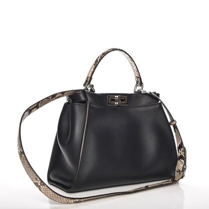 Fendi Vitello Seta Snakeskin Shiny Nappa Monster Eyes Medium Peekaboo Iconic Satchel Blue Notte Roccia 4 of 8