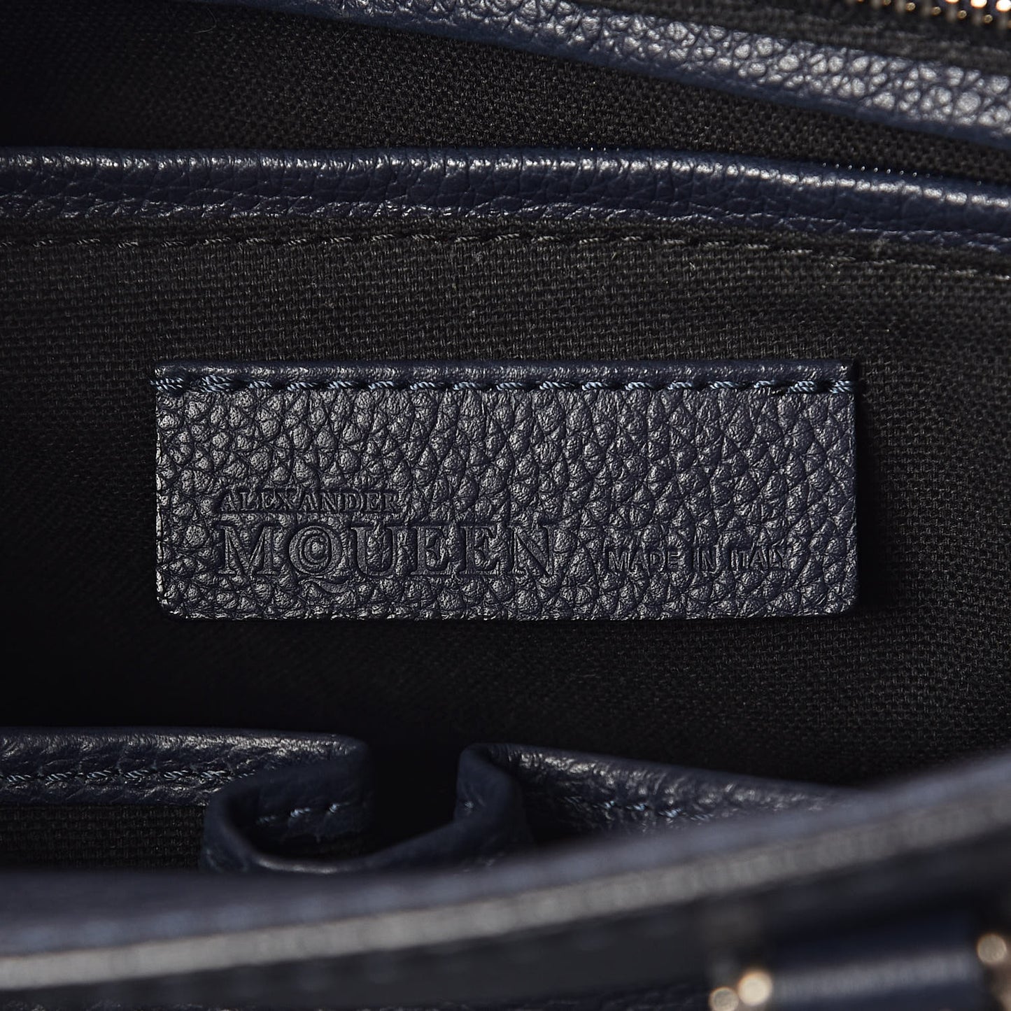 Pebbled Calfskin Small Skull Padlock Zip Around Tote Navy
