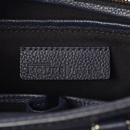 Alexander McQueen Pebbled Calfskin Small Skull Padlock Zip Around Tote Navy 7 of 11