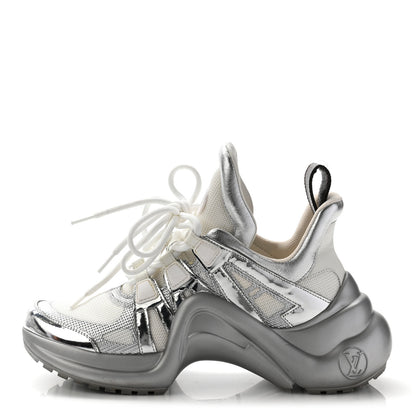 Louis Vuitton Metallic Calfskin Technical Nylon LV Archlight Sneaker 35 Silver White 1 of 15