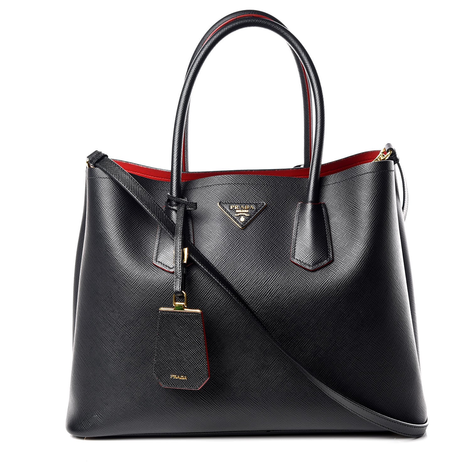 Prada Saffiano Cuir Large Double Bag Black Fuoco 1 of 16