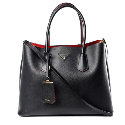 Prada Saffiano Cuir Large Double Bag Black Fuoco 1 of 16