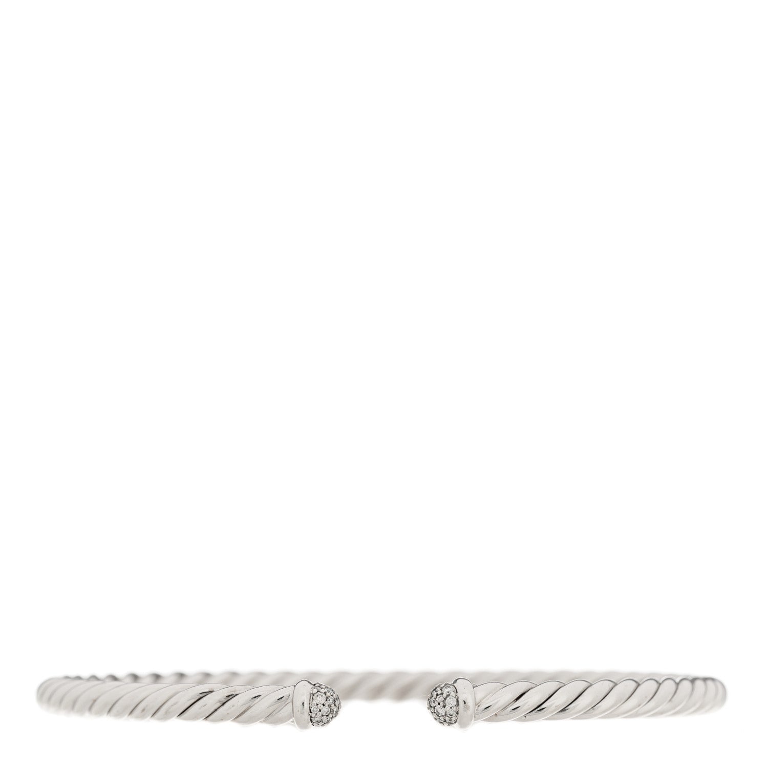 David Yurman 18K White Gold Diamond 4mm Cable Flex Cuff Bracelet 1 of 4