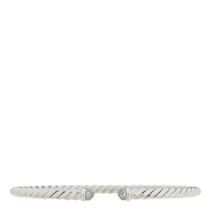 David Yurman 18K White Gold Diamond 4mm Cable Flex Cuff Bracelet 1 of 4